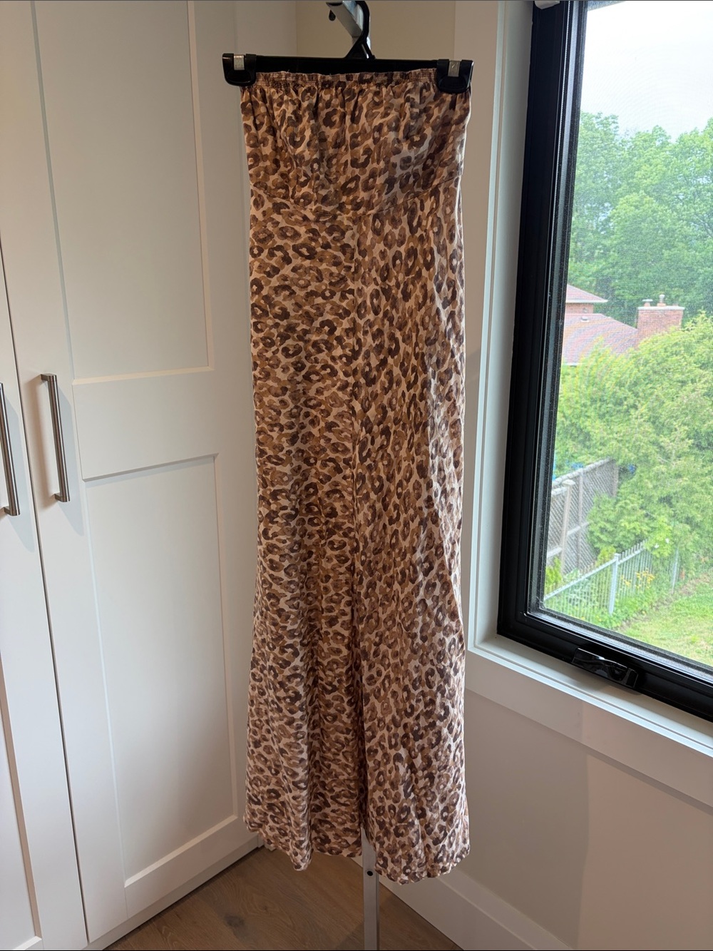 Leopard Print Linen Blend Strapless Dress - Brown & Tan